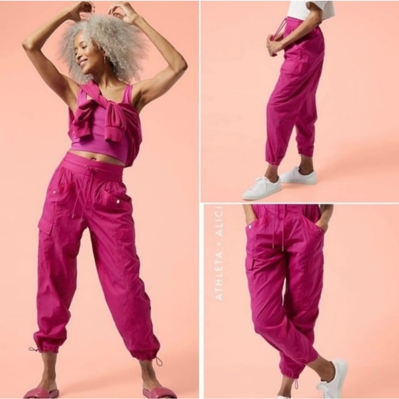 Athleta + Alicia Keys Sz 22 High Waisted Pink Utility Cargo Joggers NWOT! - Picture 3 of 11